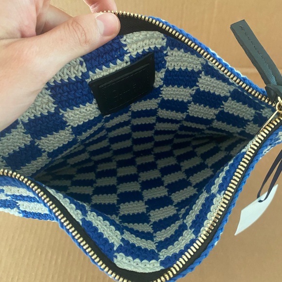 Clare V. Foldover Clutch "Cobalt/Cream Crochet Checker" - Picture 5 of 7